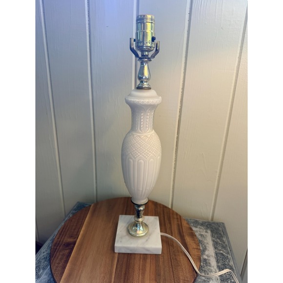 The Unbranded Brand Other - Vintage Frosted Satin Glass Table Lamp White Marble Base MCM Neoclassical White